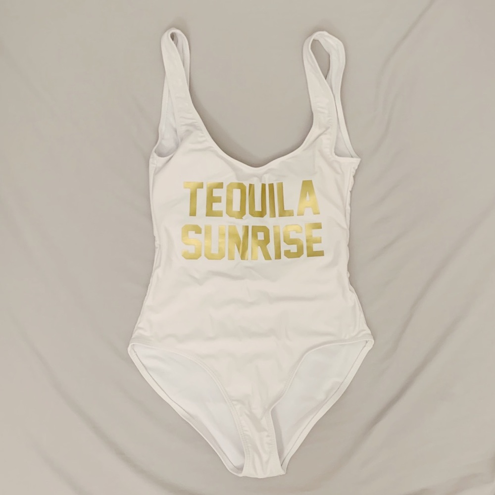 Tequila Sunrise white one piece swimwear with low back